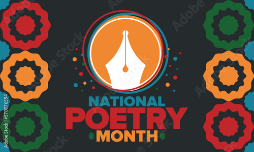 National Poetry Month in April. Poetry Festival in the United States and Canada. Literary events and celebration. Poster, card, banner and background. Vector illustration
