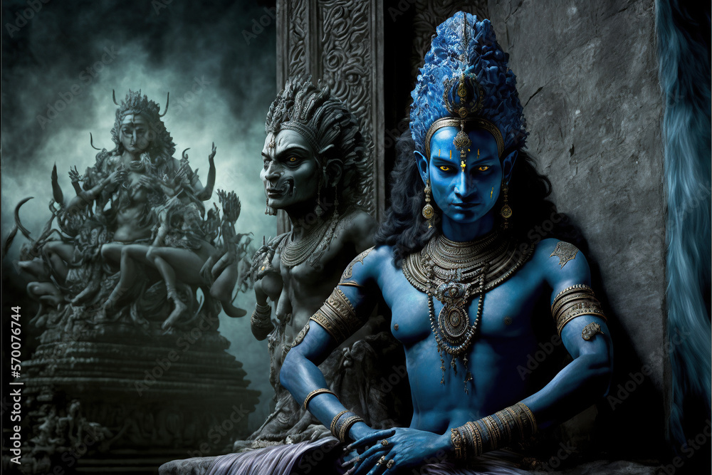 Blue Skinned Vedic Religion and Hindu Gods created with Generative AI
