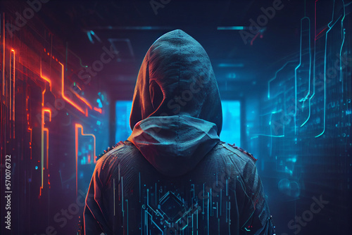 Fotografiet High-Tech Hacker Scamming Concept - A Stock Photo for Cyber Crime Awareness