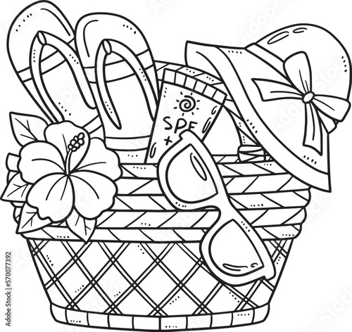 Rattan Bag, Sunglasses, Slippers Isolated Coloring