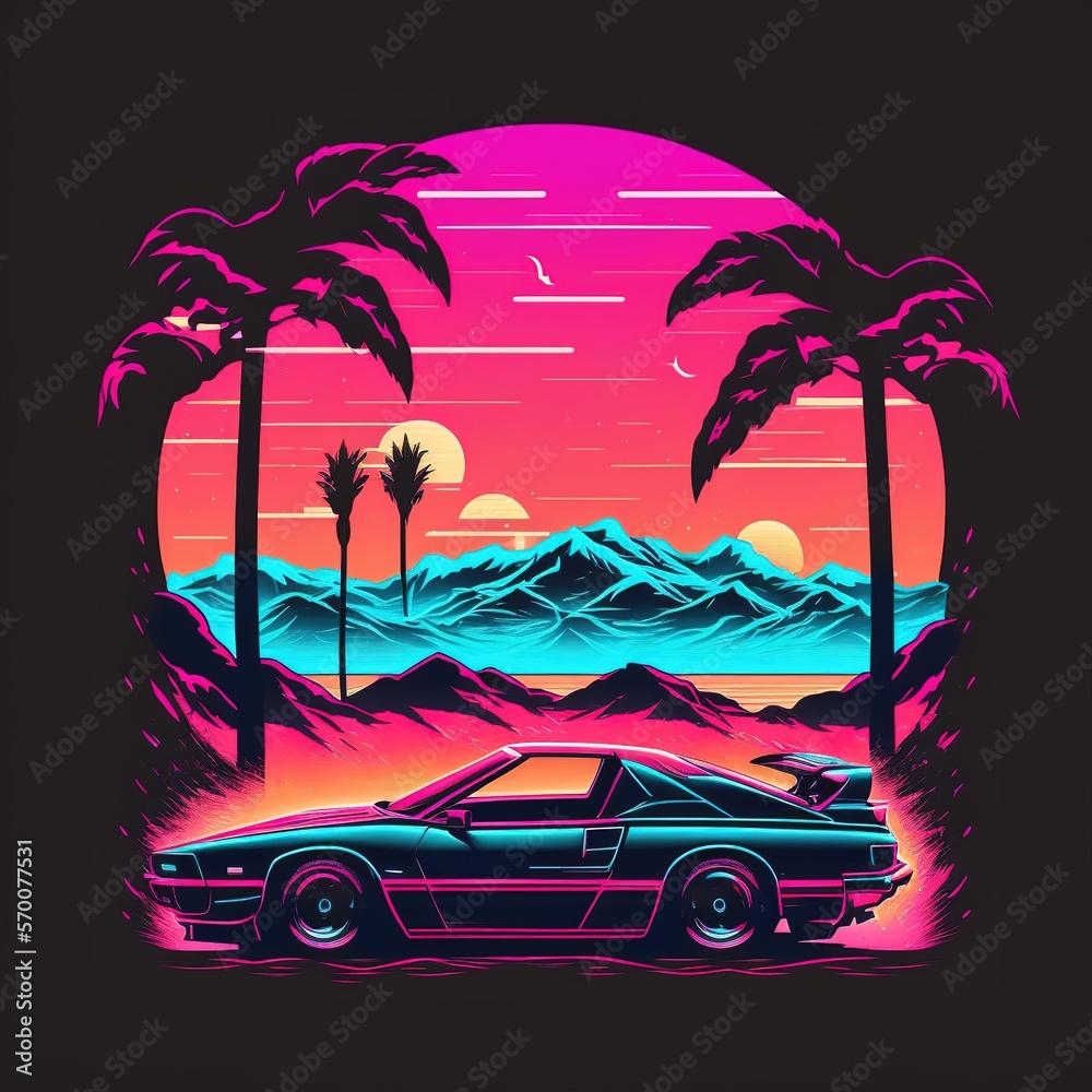 Synthwave Car, Travel, Vacation