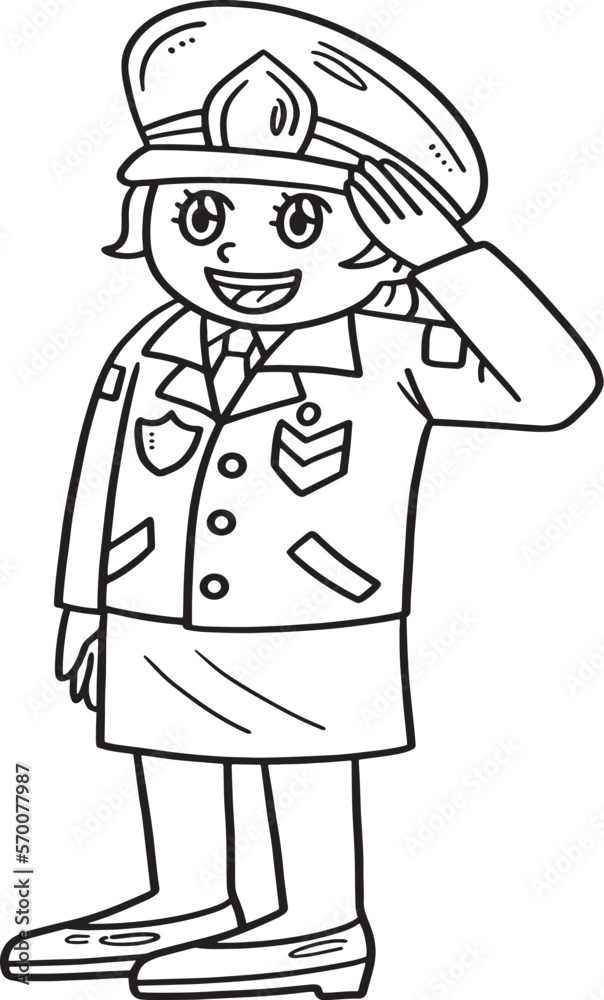 Female Soldier Hand Salute Isolated Coloring Page 