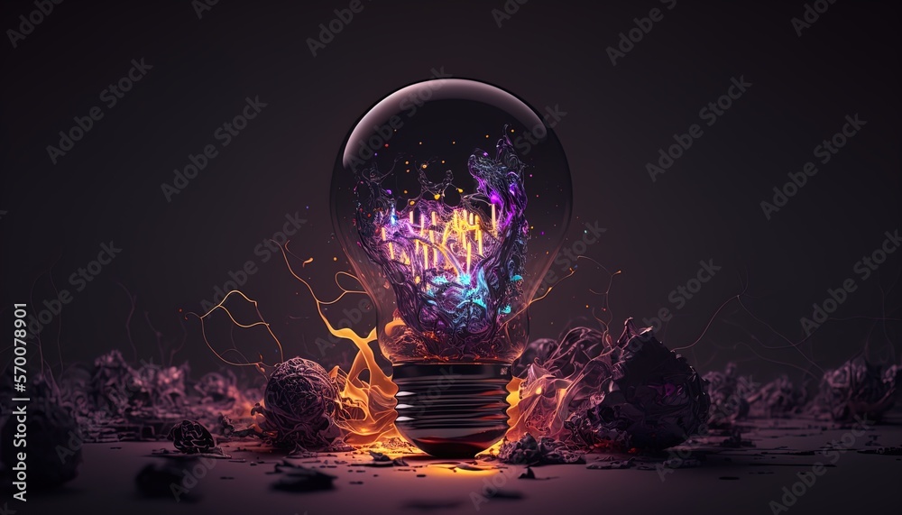 Creative brainy smart ideation Light Bulb created with generative ai technology - obrazy, fototapety, plakaty 