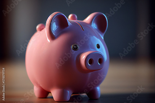 Cute pink piggy bank. Ceramic toy decoration. Save money concept. Realistic close-up shot created with Generative Ai technology