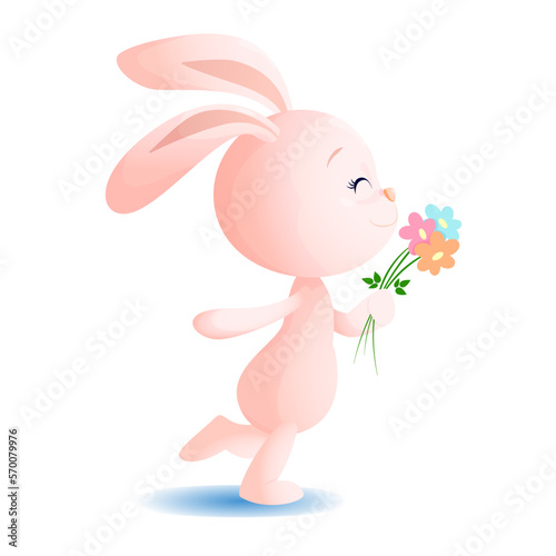 Easter bunny with a bouquet of flowers