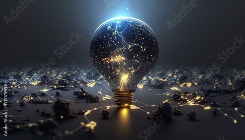 Light bulb in the digital data network of a thousand possibilities, creative openness to technological smart progress created with generative ai technology photo