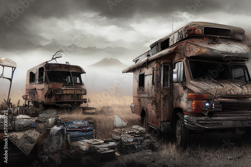 Obraz na płótnie Post apocalyptic motorhome- Generative AI
