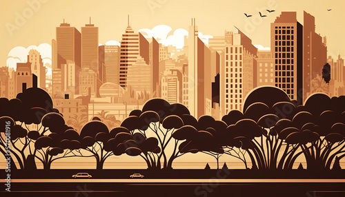 Brazilian Big City illustration. Sao Paulo, Brazil. Multi layers, Paper-like. Generative AI.