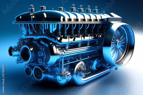 Plano del motor de un autom  vil  muestra sus diversos componentes  como los cilindros  los pistones  las v  lvulas y el cig  e  al y los intrincados detalles del dise  o generado por AI. 