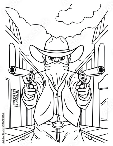 Cowboy Pointing Gun Coloring Page for Kids
