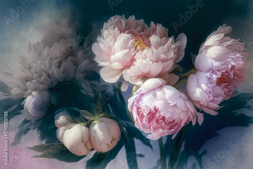 Bouquet of peonies, vintage style, Generative AI