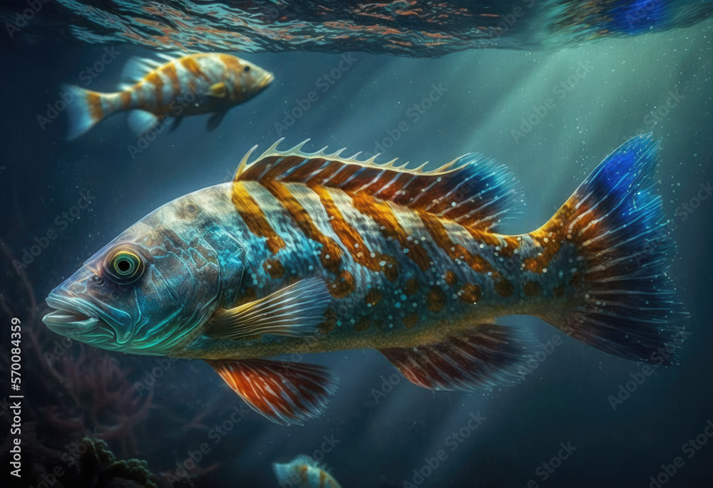 pretty fishes in the darken ocean created with Generative AI technology pretty fishes in the darken ocean created with Generative AI technology