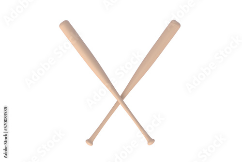 Baseball bats isolated on white background. Sports equipment. Top view. 3d render