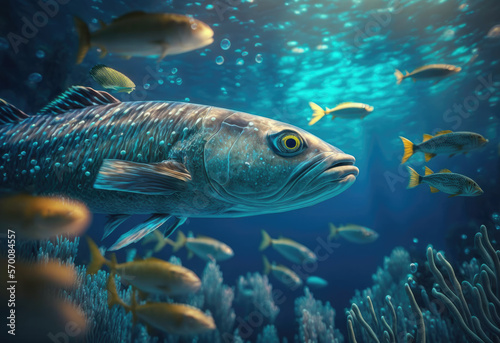 swam of fishes in the ocean created with Generative AI technology