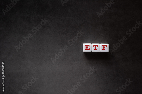 There is white cube with the word ETF. It is an abbreviation for Exchange Traded Funds as eye-catching image.