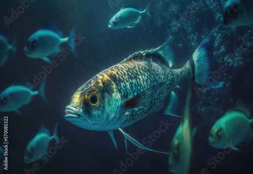 swam of fishes in the ocean created with Generative AI technology