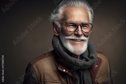 Fashion model grandpa man happy studio lighting copyspace, concept of Elderly Style and Portrait Photography, created with Generative AI technology