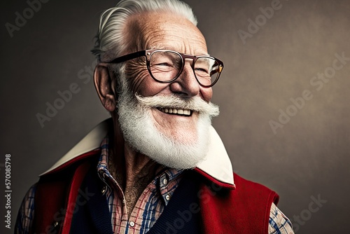 Fashion model grandpa man happy, studio lighting, copyspace, concept of Elderly Style and Portrait Photography, created with Generative AI technology