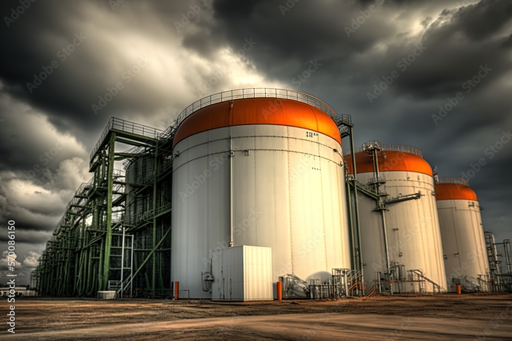 Large chemical storage facility with tanks and containers stacked high