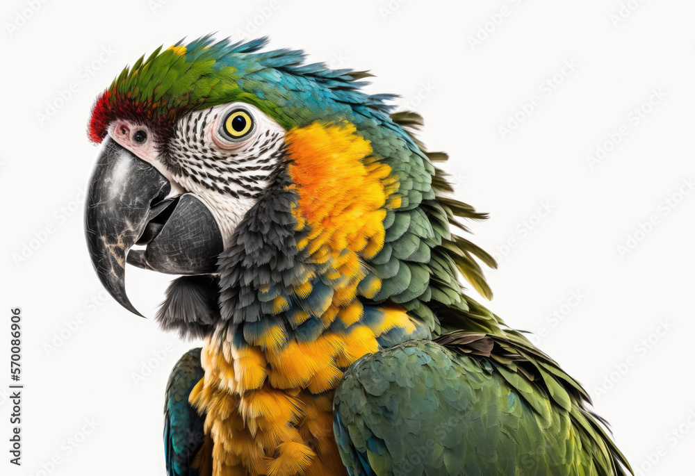 pretty parrot on white background created with Generative AI technology