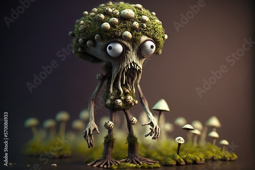Zombie made of mushrooms, concept of Fungal Invasion and Plant Zombies, created with Generative AI technology