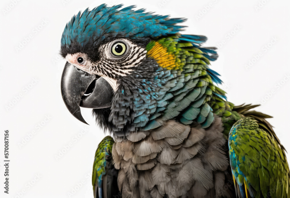 Fototapeta premium pretty parrot on white background created with Generative AI technology