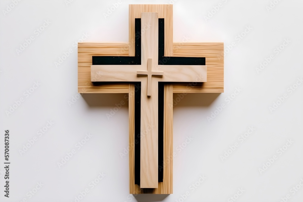 Background of the cross of Jesus Christ. Wallpaper illustration. Top view and flat lay with copy space for text information or content. Concept of religion and faith. Generative AI.