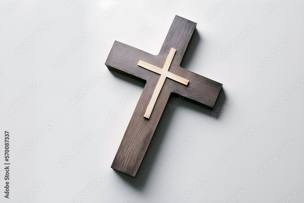 Background of the cross of Jesus Christ. Wallpaper illustration. Top view and flat lay with copy space for text information or content. Concept of religion and faith. Generative AI.