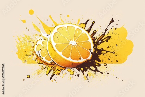 Lemon juice splashed in yellow, white background. Generative AI
