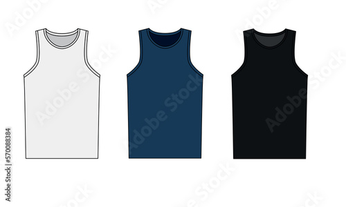 Vector illustration of a sports jersey. Sleeveless T-shirt template with a round neck. Outline sketch of a sports jersey of the past, blue, black colors.