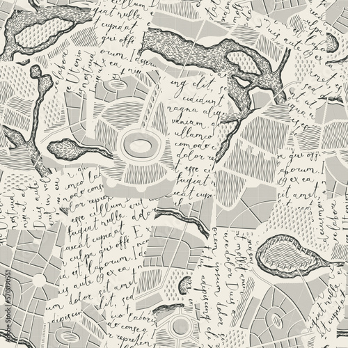 Wallpaper Mural Texture Seamless pattern with a collage of letters with handwritten text and card cutouts. Vector background in retro style with imitated text. Suitable for wallpaper design, wrapping paper, fabric Torontodigital.ca