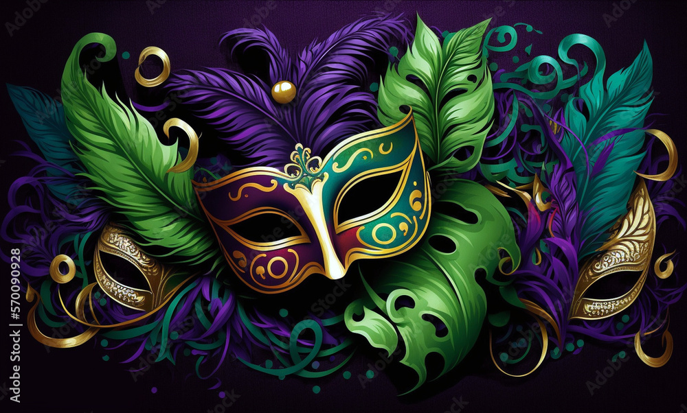 The Vibrant Mardi Gras Festival carnival mask, Generative AI