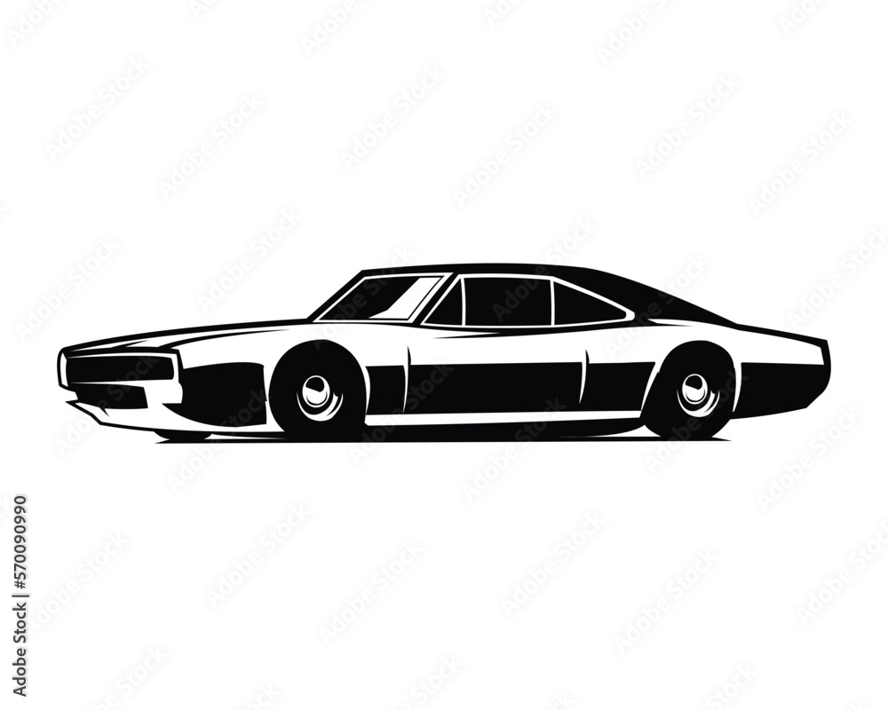 Naklejka premium Chevrolet muscle car silhouette vector. isolated white background with view from side. best premium design for badge, emblem, logo, car industry. available in eps 10.