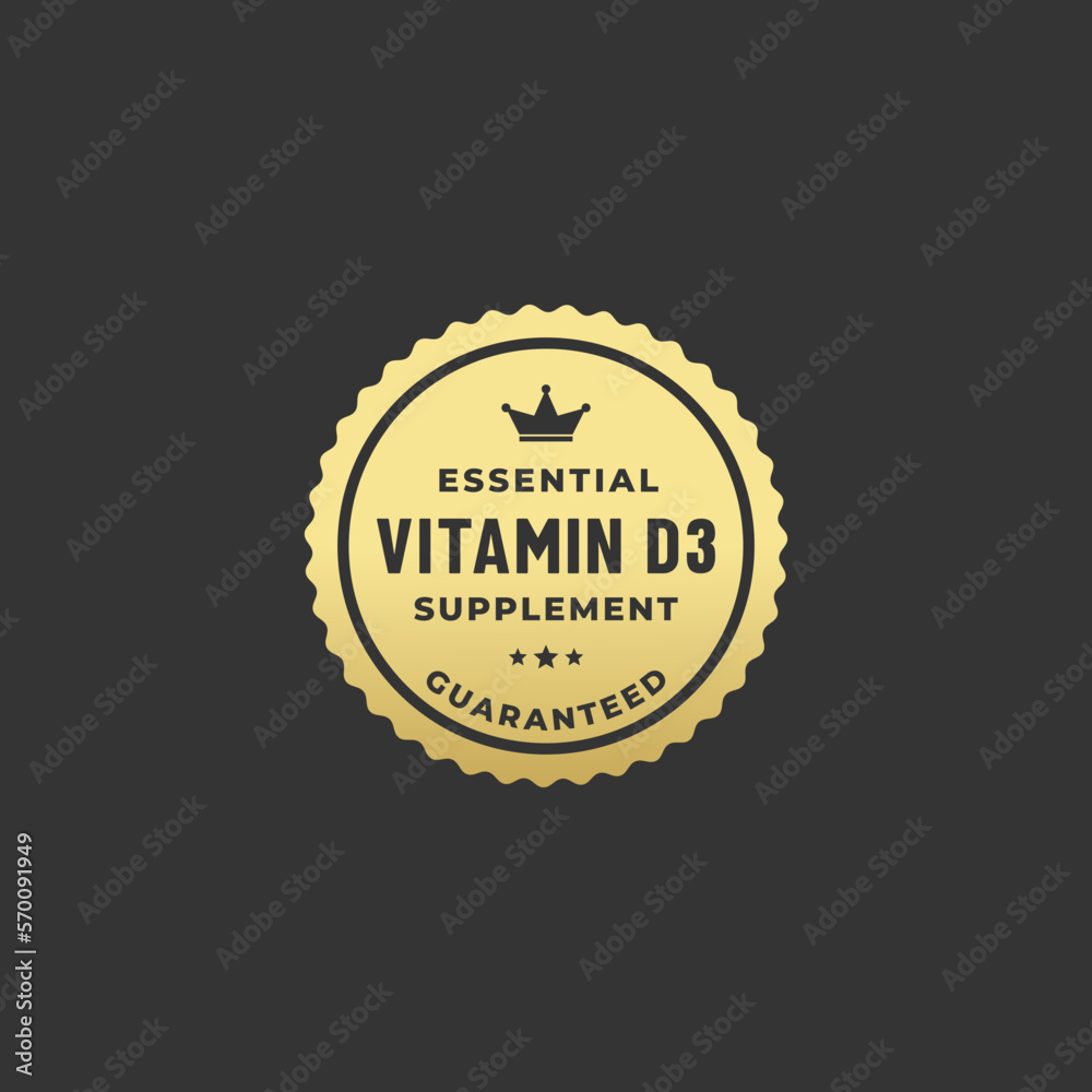 Essential Vitamin D3 Seal or Vitamin D3 Label Vector Isolated On Black