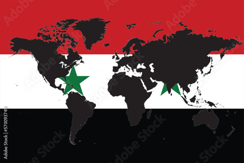 Black colored World map on flag of Syria