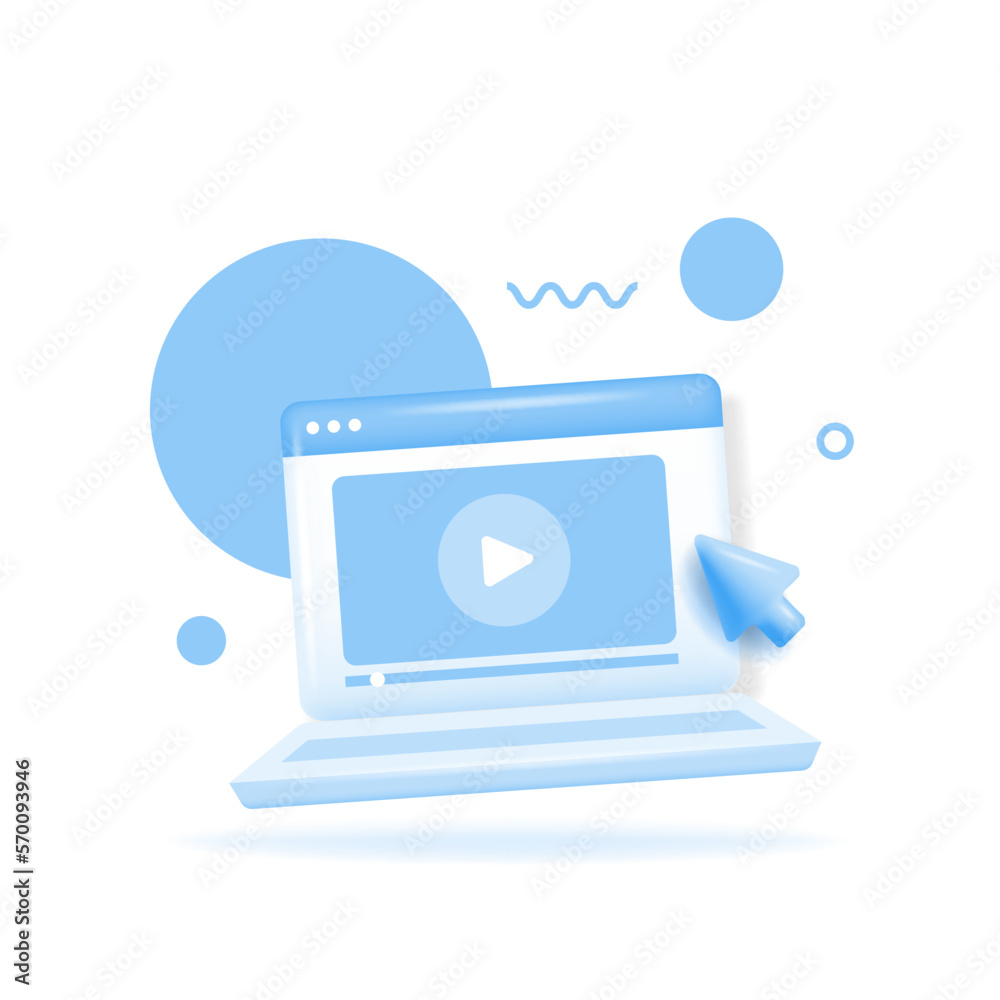 3d Video player isolated on light background. Video service, player app. Trendy and modern vector in 3d style for web design 3d Video player isolated on light background. Video service, player app. Trendy and modern vector in 3d style for web design