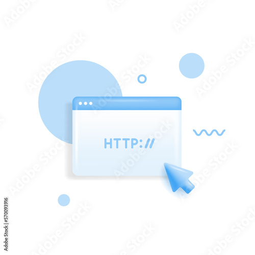 3D Globe hyperlink icon. Search http site sign. Web hosting technology. Browser search website page. Trendy and modern vector in 3d style