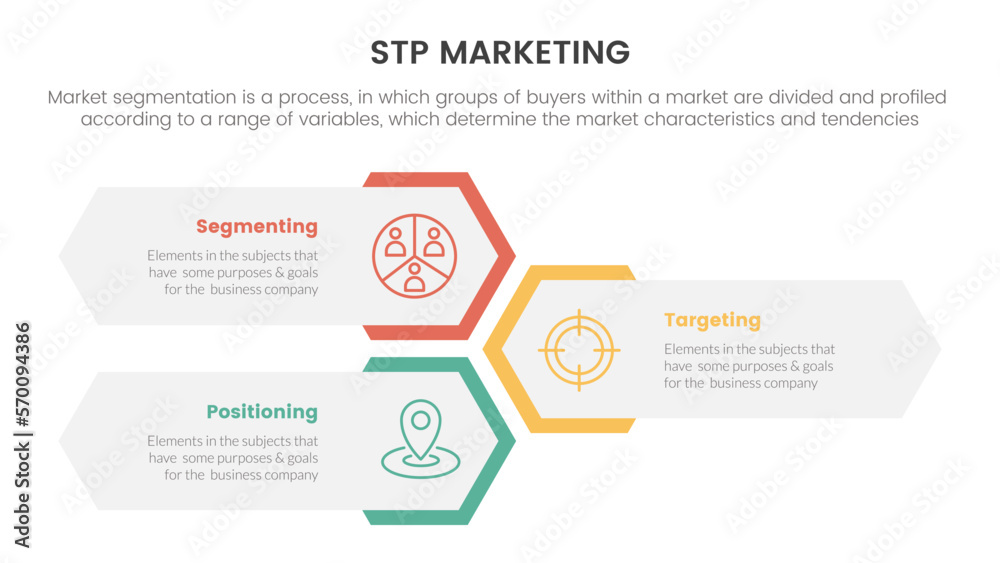 stp marketing strategy model for segmentation customer infographic with vertical honeycomb shape layout concept for slide presentation - obrazy, fototapety, plakaty 