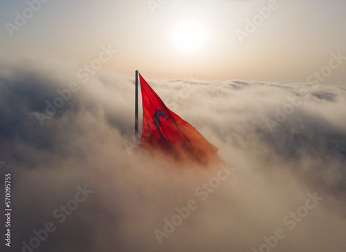 Turkish Flag Drone Photo, Camlica Hill Uskudar, Istanbul Turkiye (Turkey)