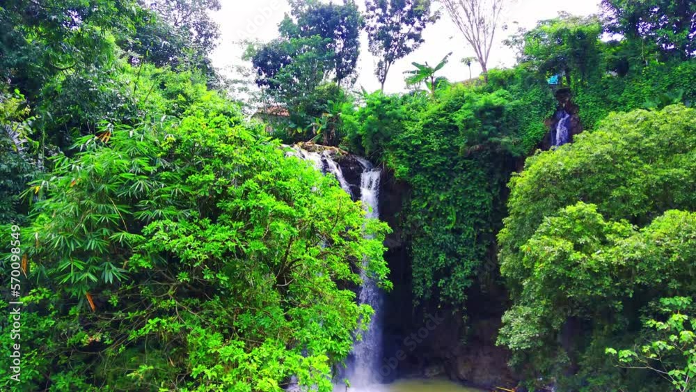 Aerial shot of Curug or waterfalls Gondoriyo in Semarang, Central Java, Indonesia. Aerial shot of Curug or waterfalls Gondoriyo in Semarang, Central Java, Indonesia.