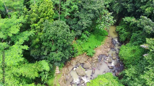 Aerial shot of Curug or waterfalls Gondoriyo in Semarang, Central Java, Indonesia. photo