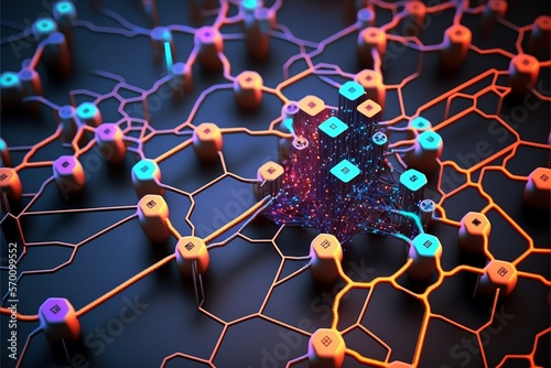 Blockchain Krypto Technologie der Zukunft, Proof of Work, Peer to Peer Netzwerk. Kommunikation und Daten Speichern.
