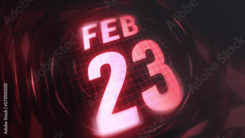 23 February in 3d motion graphic. Infrared calendar in futuristic and tech glowing neon for takes, commemoratives in led and etc. 4k in loop