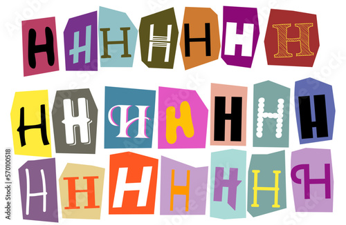 Alphabet H- vector cut newspaper and magazine letters, paper style ransom note letter