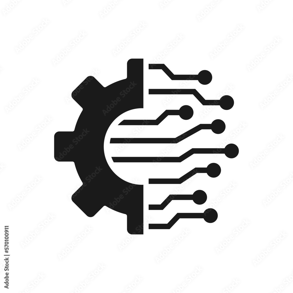 Digital technology gear icon concept isolated on white background. Vector illustration Digital technology gear icon concept isolated on white background. Vector illustration