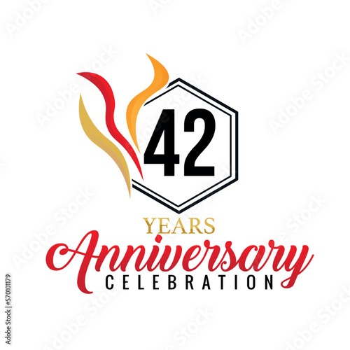 42 year anniversary celebration vector red gold orange ribbons white background  illustration abstract design  
