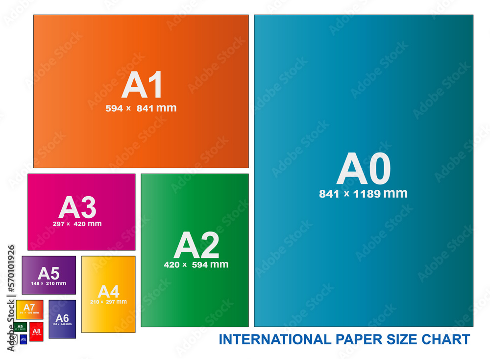 international paper size of format series A isolated with measurement. 3D illustration international paper size of format series A isolated with measurement. 3D illustration