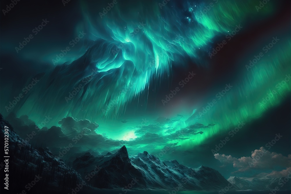 aurora borealis. northern lights. fantasy night sky. 