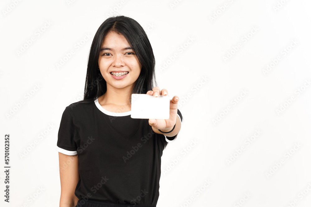 Holding Blank Bank Card Or Credit Card Of Beautiful Asian Woman Isolated On White Background Holding Blank Bank Card Or Credit Card Of Beautiful Asian Woman Isolated On White Background
