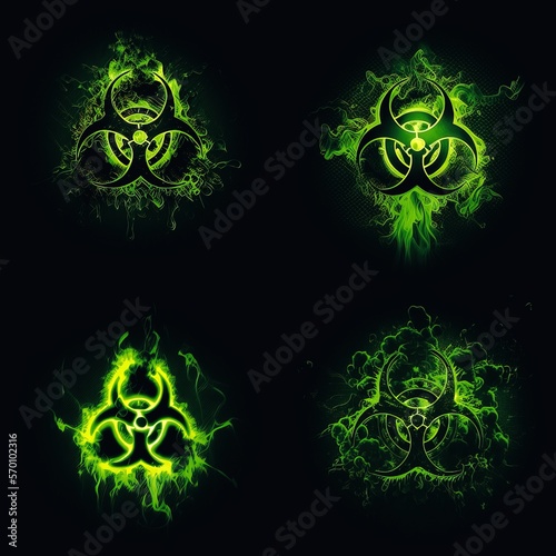 Hazard symbol. glowing green. poison symbol. radioactive. collection set. photo